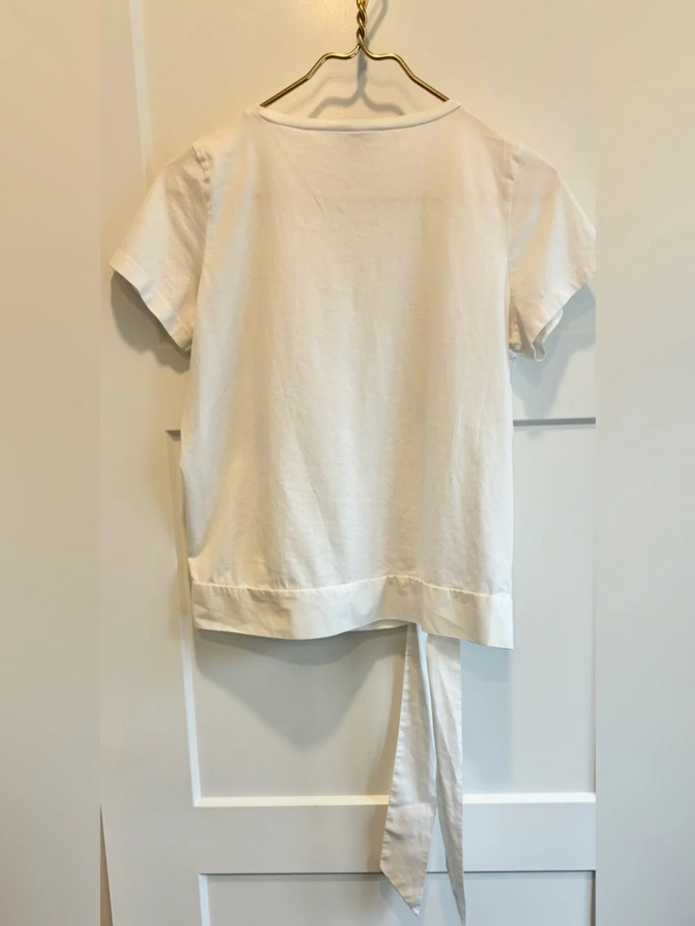 J. Crew ladies white crew-neck short-sleeve side-tie T-shirt